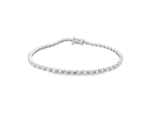 18K White Gold Tennis Bracelet with Alternating Natural Baguette and Round Diamonds